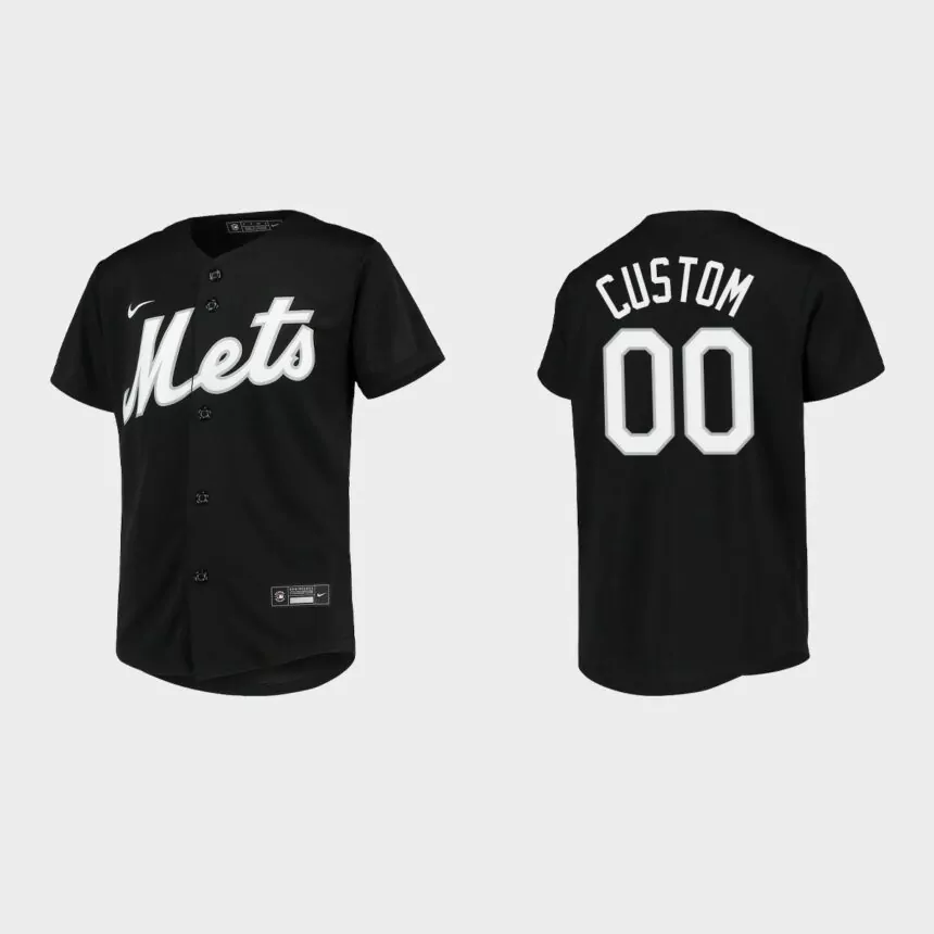 Youth New York Mets Custom Black Replica Team Jersey