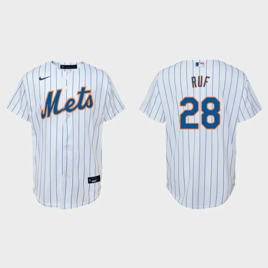 Youth New York Mets Darin Ruf White Replica Home Jersey