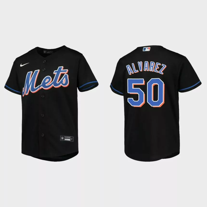 Youth New York Mets Francisco Alvarez Black Replica Alternate Jersey