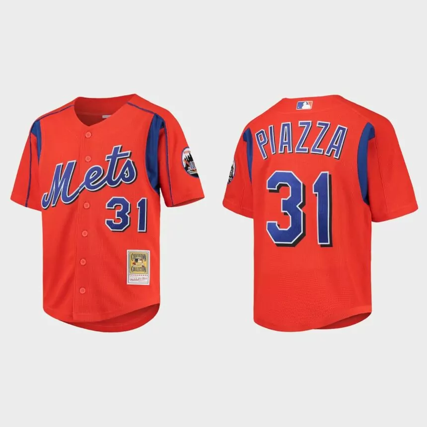 Youth New York Mets Mike Piazza Orange Cooperstown Collection Mesh Batting Practice Jersey