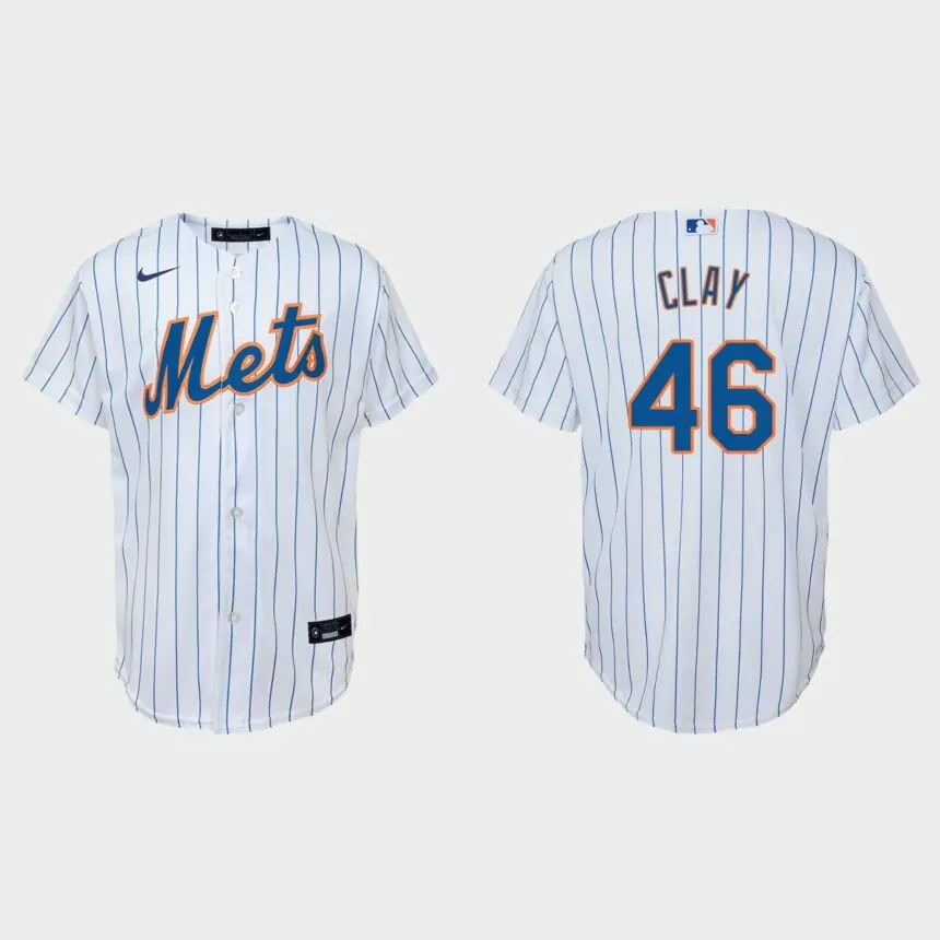 Youth New York Mets Sam Clay White Replica Home Jersey