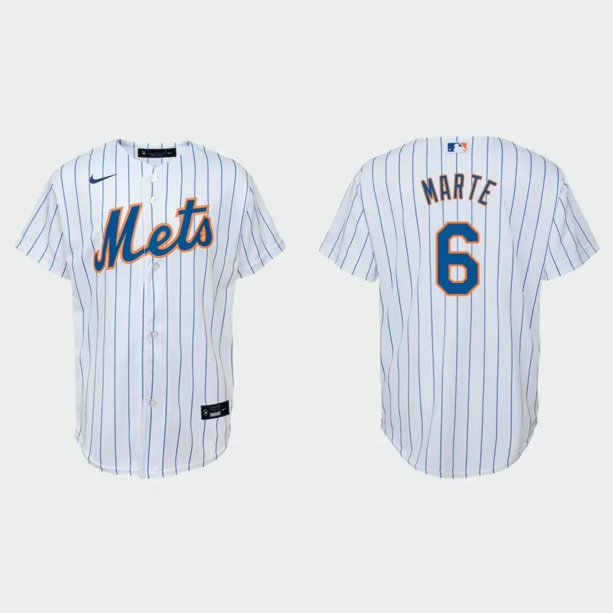 Youth New York Mets Starling Marte White Replica Home Jersey