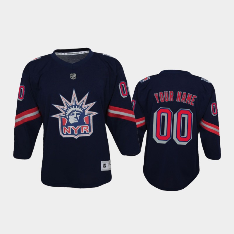 Youth New York Rangers Custom Navy adidas 2020-21 NHL REVERSE RETRO JERSEYS Stitched