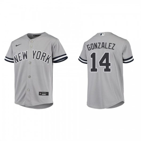 Youth New York Yankees #14 Marwin Gonzalez Grey Road with Name Cool Base Jersey