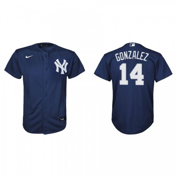 Youth New York Yankees #14 Marwin Gonzalez Navy Alternate With Name Cool Base Jersey