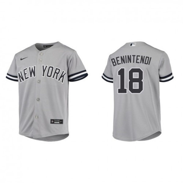 Youth New York Yankees #18 Andrew Benintend Grey Road with Name Cool Base Jersey