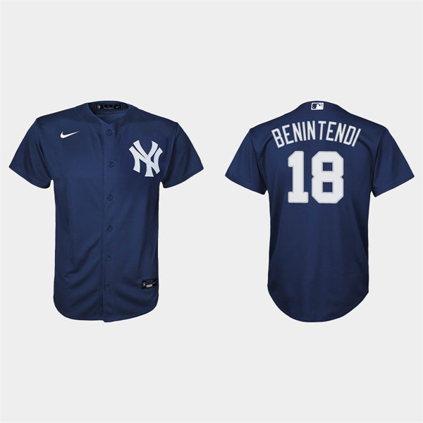 Youth New York Yankees #18 Andrew Benintend Navy Alternate With Name Cool Base Jersey