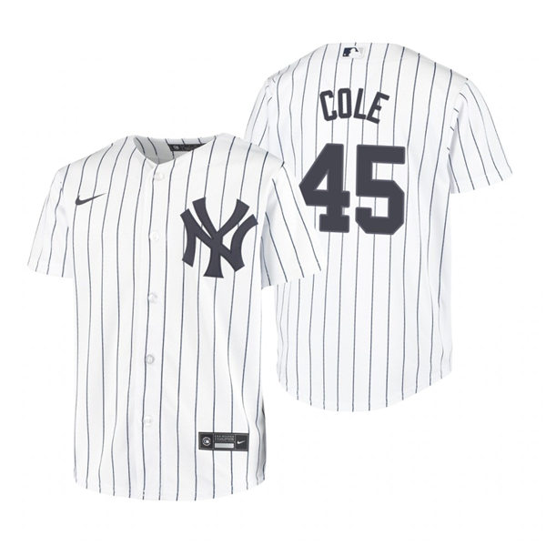 Youth New York Yankees #45 Gerrit Cole Nike White Home With Name Jersey1