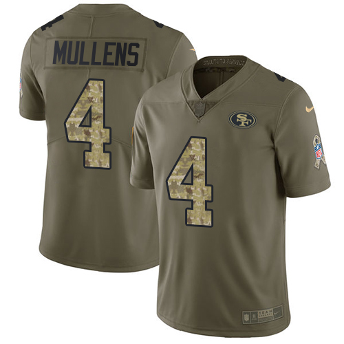 Youth Nike 49ers #4 Nick Mullens Olive Camo Youth Stitched NFL Limited 2017 Salute to Service Jersey
