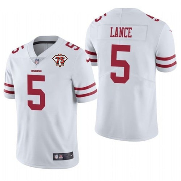 Youth Nike 49ers 5 Trey Lance 75th Anniversary White Jersey