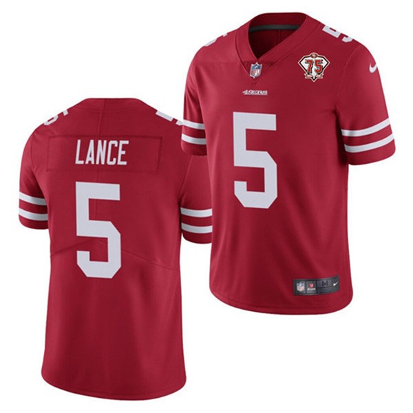 Youth Nike 49ers 5 Trey Lance Red 75th Anniversary Jersey