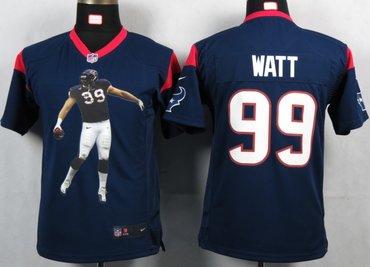 Youth NEW NFL Houston Texans 99 Watt Blue Portrait Fashion Game Jerseys