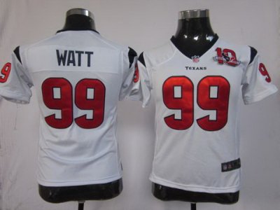Youth NEW Houston Texans 99 Watt White NEW NFL Jerseys W 10th Patch