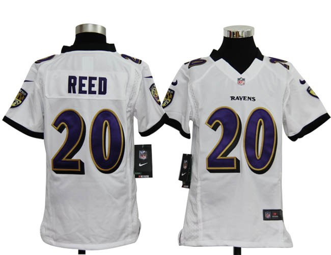 Youth NEW NFL Baltimore Ravens 20 Ed Reed White Jerseys