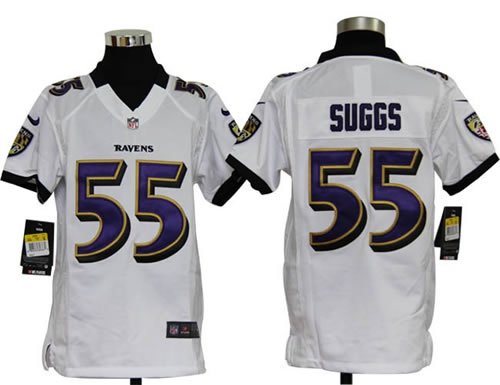 Youth NEW NFL Baltimore Ravens 55 Terrell Suggs White Jerseys