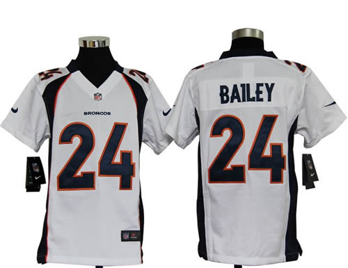 Youth NEW NFL Denver Broncos 24 Champ Bailey White Jerseys