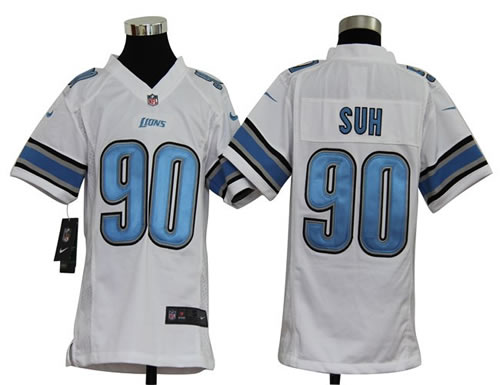 Youth NEW NFL Detroit Lions 90 Ndamukong Suh White Jerseys