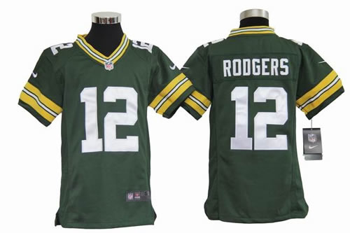 Youth NEW NFL Green Bay Packers 12# Aaron Rodgers Green Jerseys