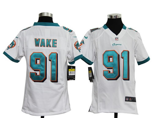 Youth NEW NFL Miami Dolphins 91 Cameron Wake White Jerseys