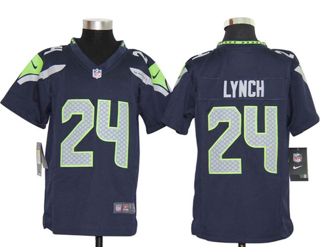 Youth NEW NFL Seattle Seahawks 24 Marshawn Lynch Blue Jerseys