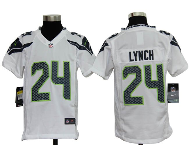Youth NEW NFL Seattle Seahawks 24 Marshawn Lynch White Jerseys