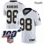 Youth Nike New Orleans Saints 98 Sheldon Rankins White Vapor Untouchable Limited Stitched 100th anniversary Neck Patch NFL Jersey