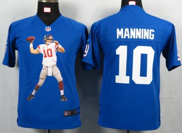 Youth NEW NFL New York Giants 10 Manning Blue Portrait Fashion Game Jerseys