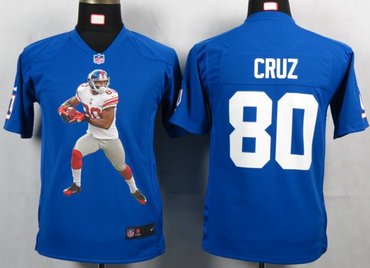 Youth NEW NFL New York Giants 80 Cruz Blue Portrait Fashion Game Jerseys