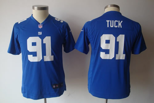 Youth NEW New York Giants 91 Justin Tuck Blue Jerseys