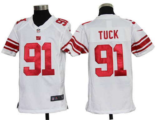 Youth NEW New York Giants 91 Justin Tuck White Jerseys