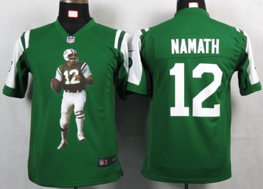 Youth NEW NFL New York Jets 12 Namath Green Portrait Fashion Game Jerseys