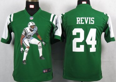 Youth NEW NFL New York Jets 24 Revis Green Portrait Fashion Game Jerseys