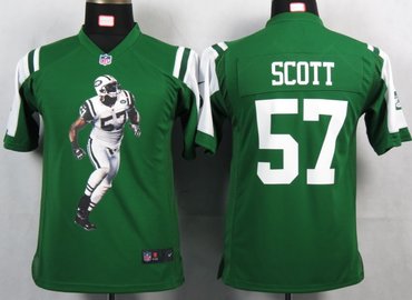 Youth NEW NFL New York Jets 57 Scott Green Portrait Fashion Game Jerseys