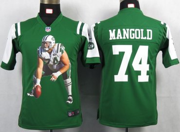Youth NEW NFL New York Jets 74 Mangold Green Portrait Fashion Game Jerseys