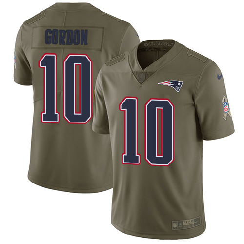 Youth Nike Patriots #10 Josh Gordon Olive Youth Stitched NFL Limited 2017 Salute to Service Jersey