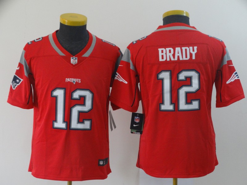 Youth Nike Patriots 12 Tom Brady Red Youth Inverted Legend Limited Jersey