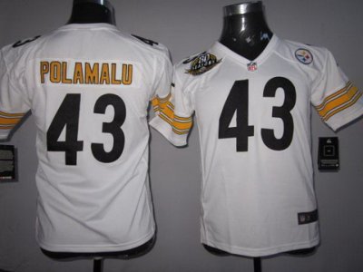Youth NEW Pittsburgh Steelers #43 Troy Polamalu White NEW NFL Jerseys W 80 Anniversary Patch
