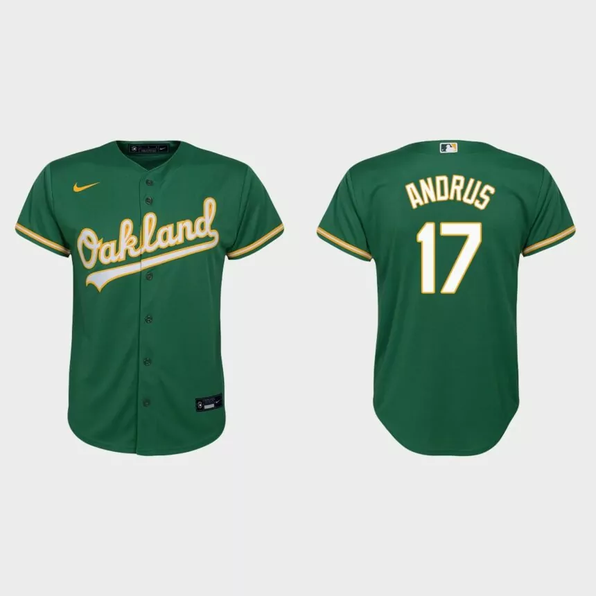 Youth Oakland Athletics #17 Elvis Andrus Kelly Green Replica Alternate Jersey