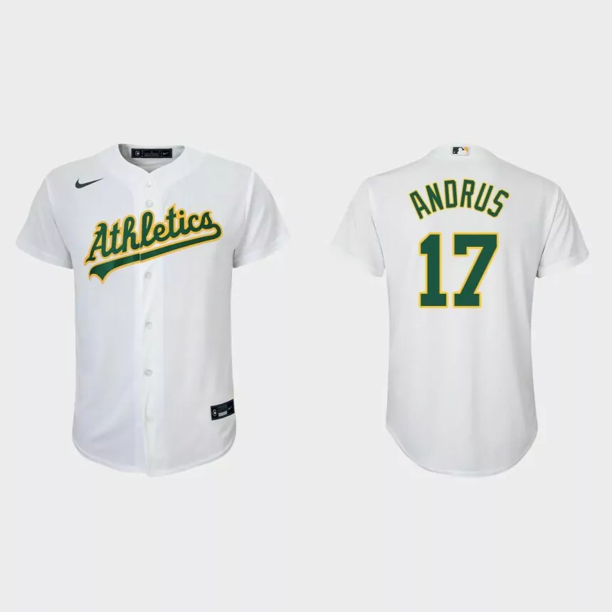 Youth Oakland Athletics #17 Elvis Andrus White Replica Home Jersey