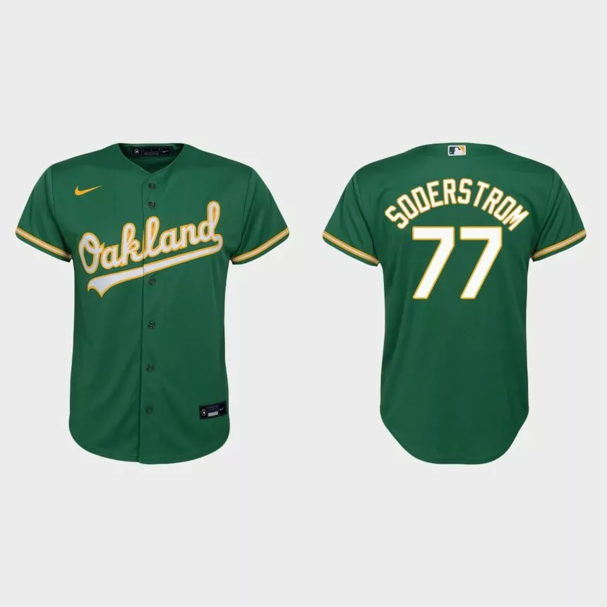 Youth Oakland Athletics #77 Tyler Soderstrom Kelly Green Replica Alternate Jersey