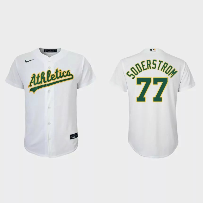 Youth Oakland Athletics #77 Tyler Soderstrom White Replica Home Jersey