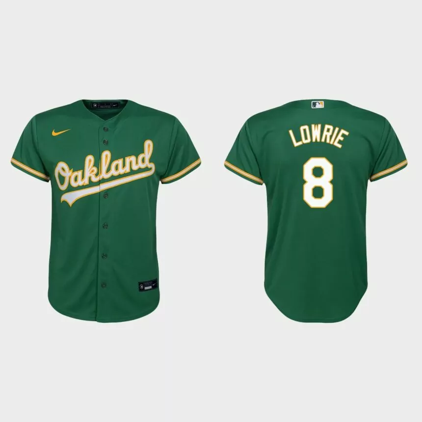 Youth Oakland Athletics #8 Jed Lowrie Kelly Green Replica Alternate Jersey