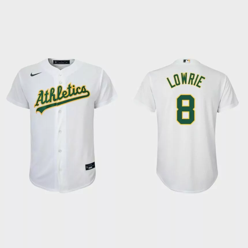 Youth Oakland Athletics #8 Jed Lowrie White Replica Home Jersey