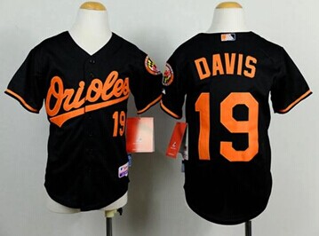 Youth Orioles #19 Chris Davis Black Cool Base Baseball Jersey