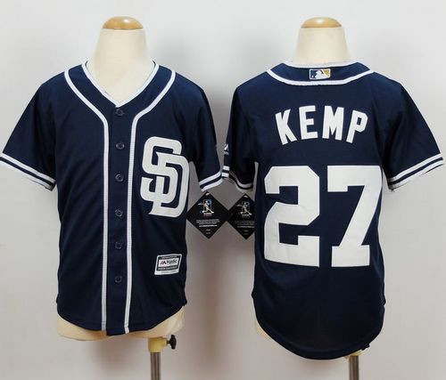 Youth Padres #27 Matt Kemp Navy Blue Alternate 1 Stitched MLB Jersey