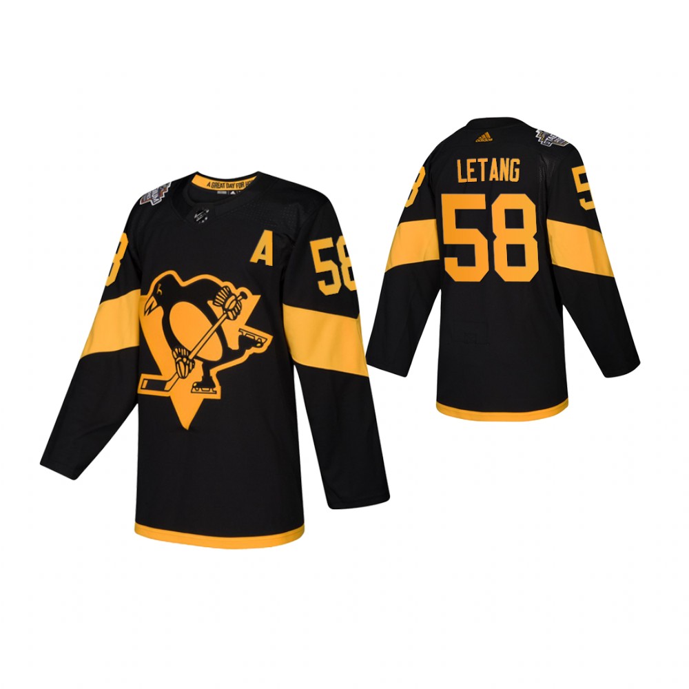 Youth Penguins #58 Kris Letang Black NHL Stadium Series Adidas Authentic Jersey