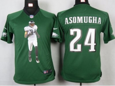 Youth Philadelphia Eagles #24 Asomugha Green Portrait Fashion Game Jerseys