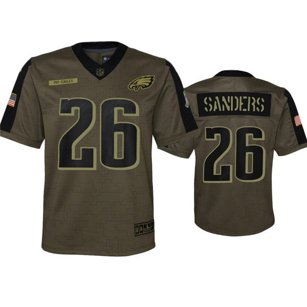Youth Philadelphia Eagles #26 Miles Sanders Nike Olive 2021 Salute To Service Jersey