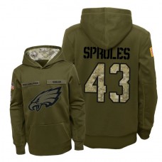 Youth Philadelphia Eagles #43 Darren Sproles Olive Hoodie 2018 Salute To Service