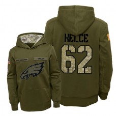 Youth Philadelphia Eagles #62 Jason Kelce Olive Hoodie 2018 Salute To Service